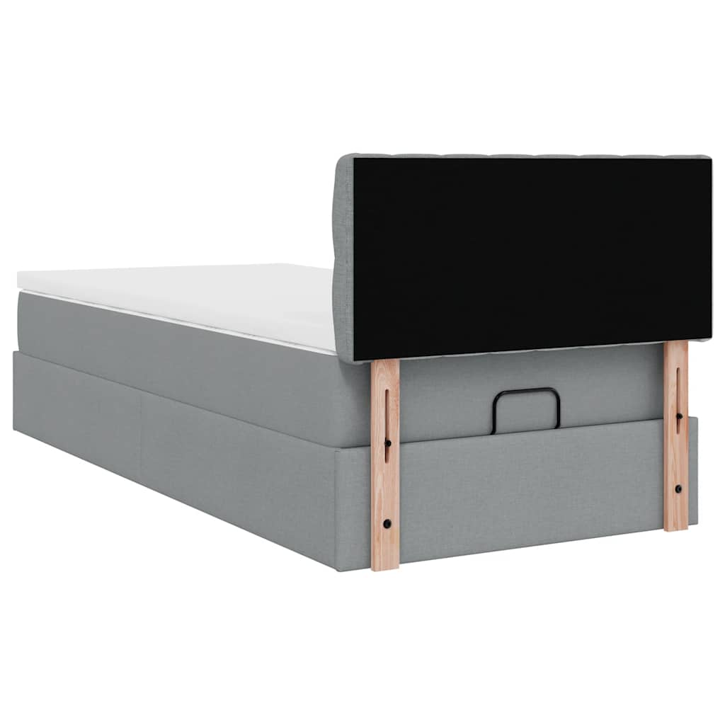 Lit ottoman avec matelas gris clair 90x200 cm tissu - XIOS