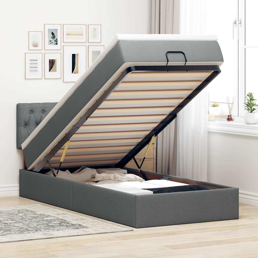 Lit ottoman avec matelas gris foncé 90x200 cm tissu - XIOS