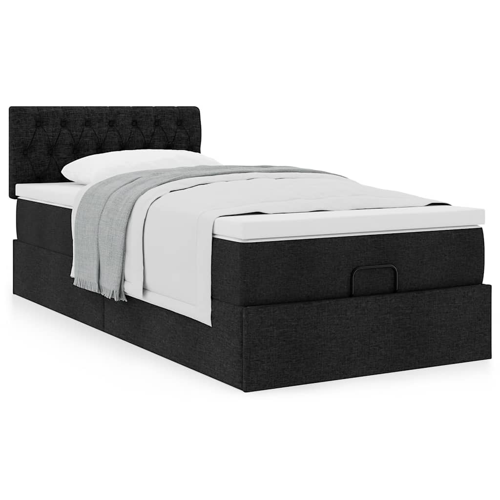 Lit ottoman avec matelas noir 90x200 cm tissu - XIOS