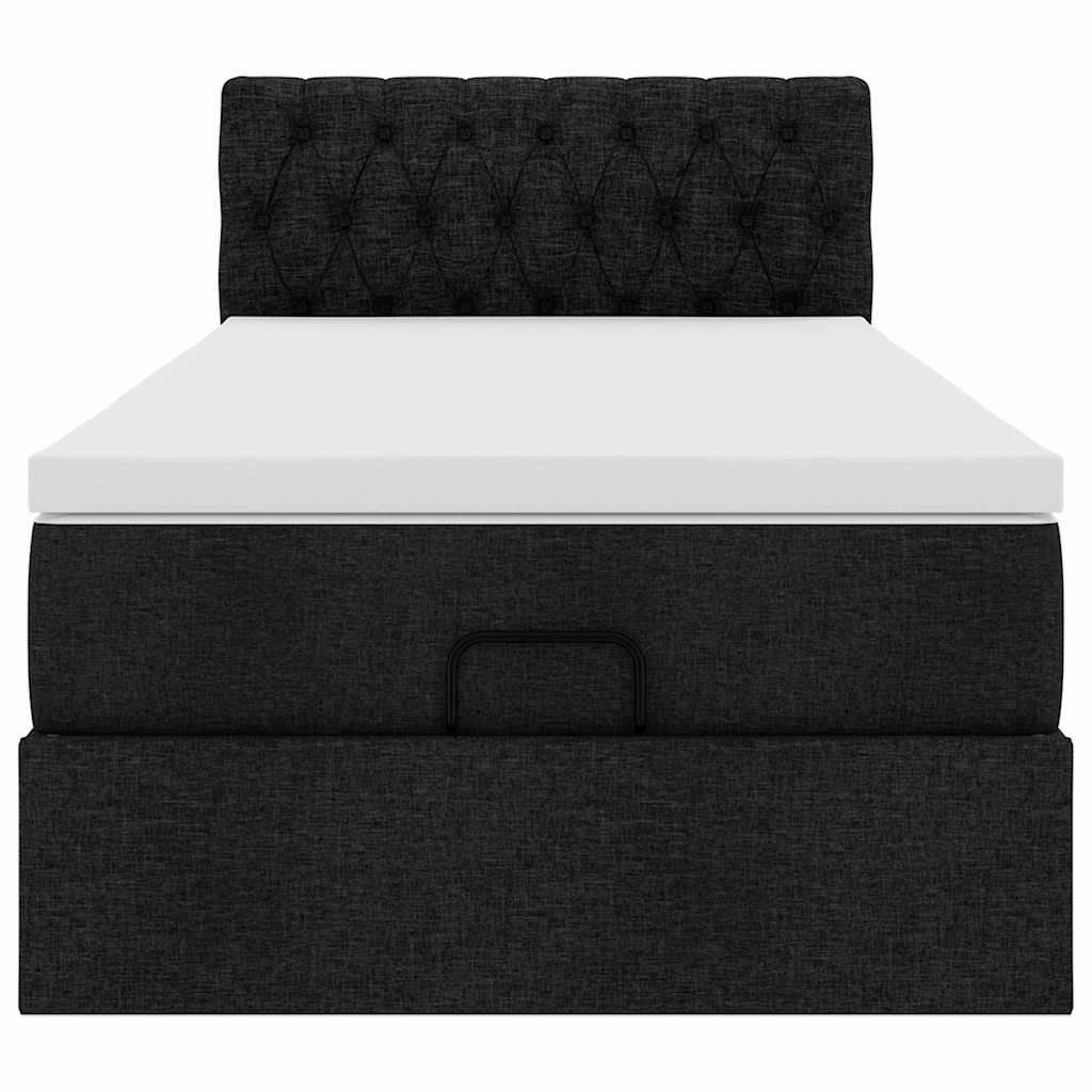 Lit ottoman avec matelas noir 90x200 cm tissu - XIOS