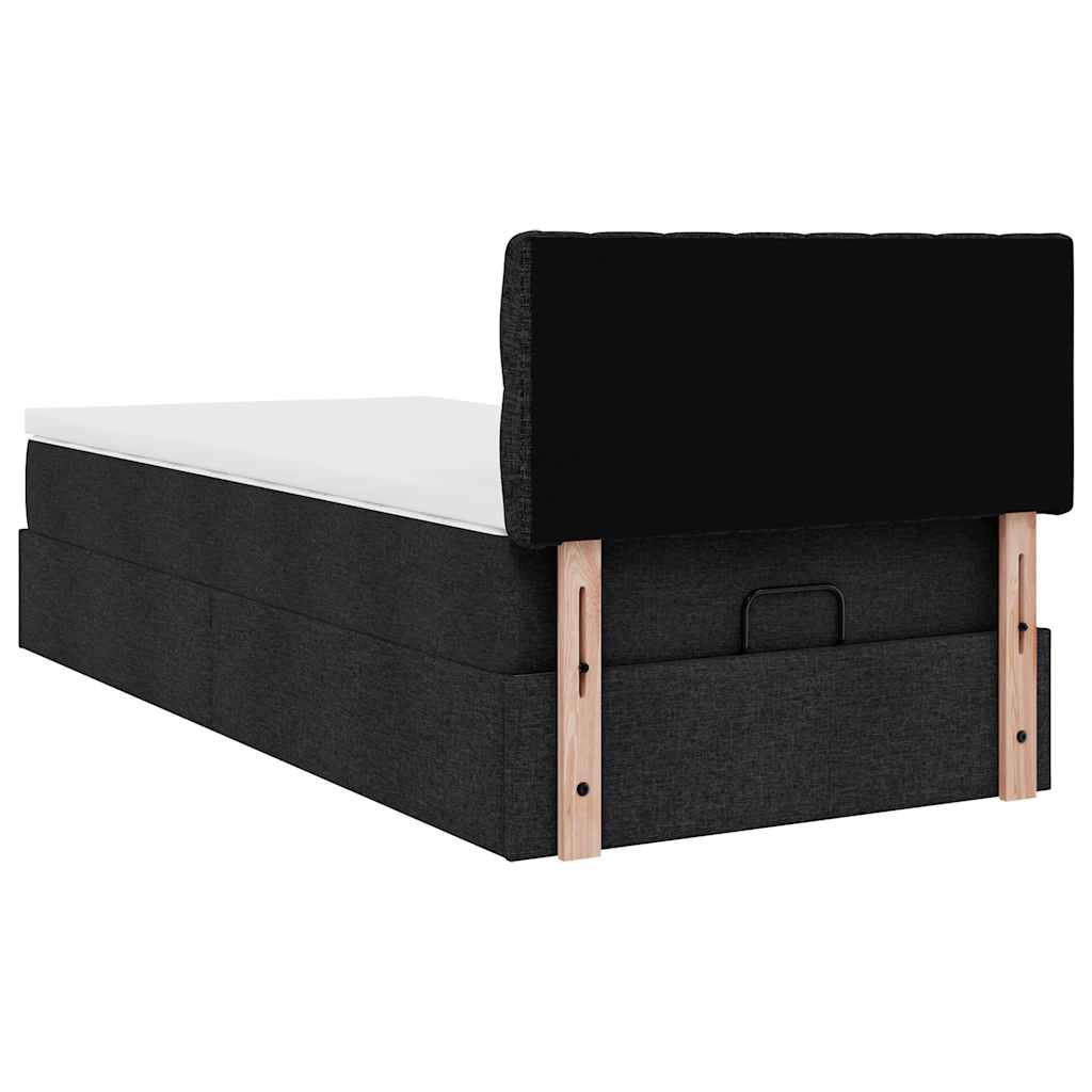 Lit ottoman avec matelas noir 90x200 cm tissu - XIOS