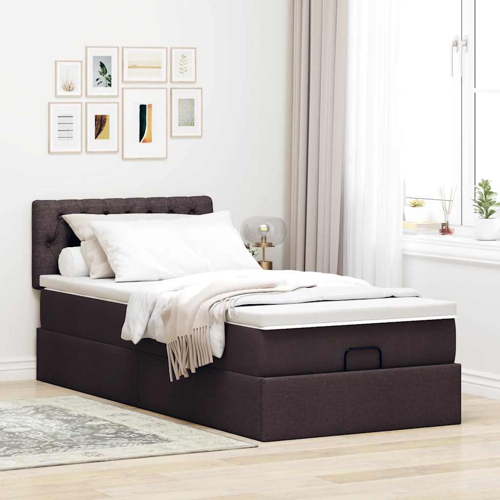 Lit ottoman avec matelas marron foncé 90x200 cm tissu - XIOS