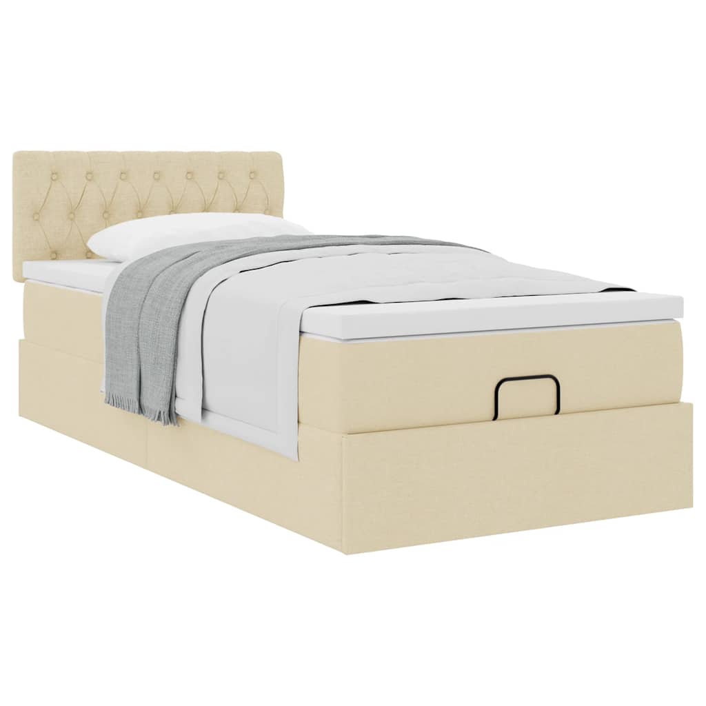 Lit ottoman avec matelas crème 90x200 cm tissu - XIOS