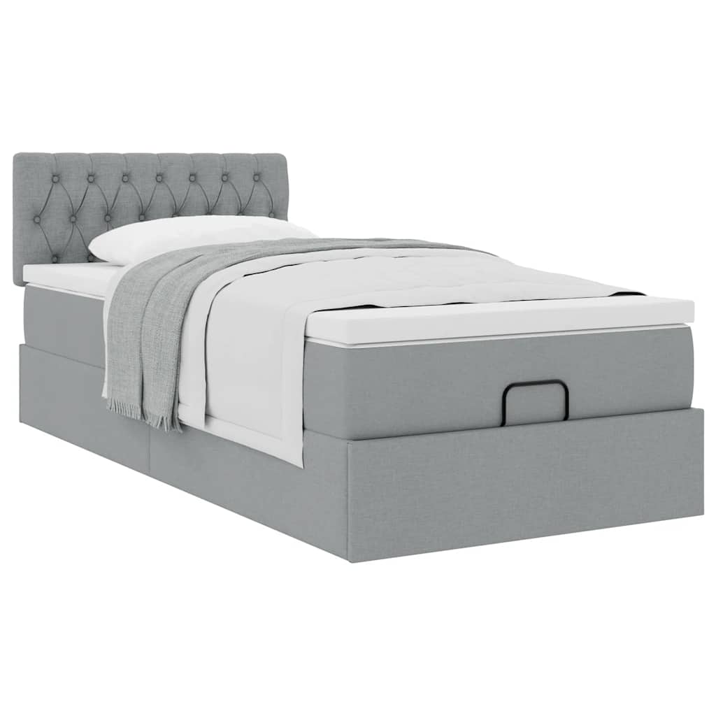 Lit ottoman avec matelas gris clair 100x200 cm tissu - XIOS