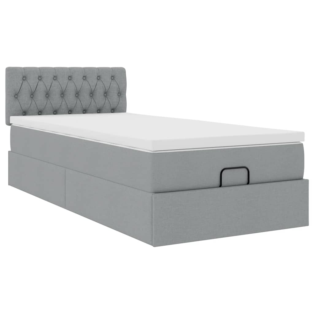 Lit ottoman avec matelas gris clair 100x200 cm tissu - XIOS