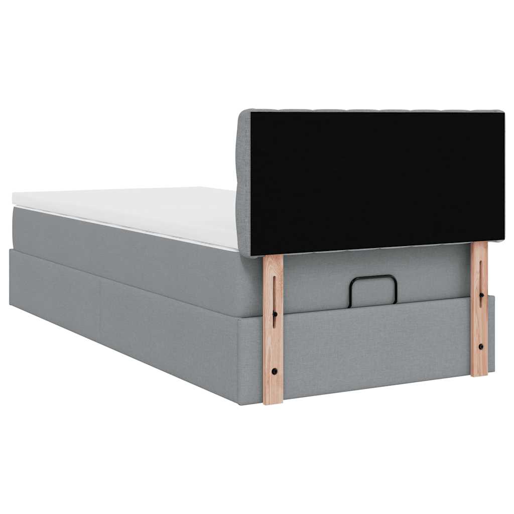 Lit ottoman avec matelas gris clair 100x200 cm tissu - XIOS