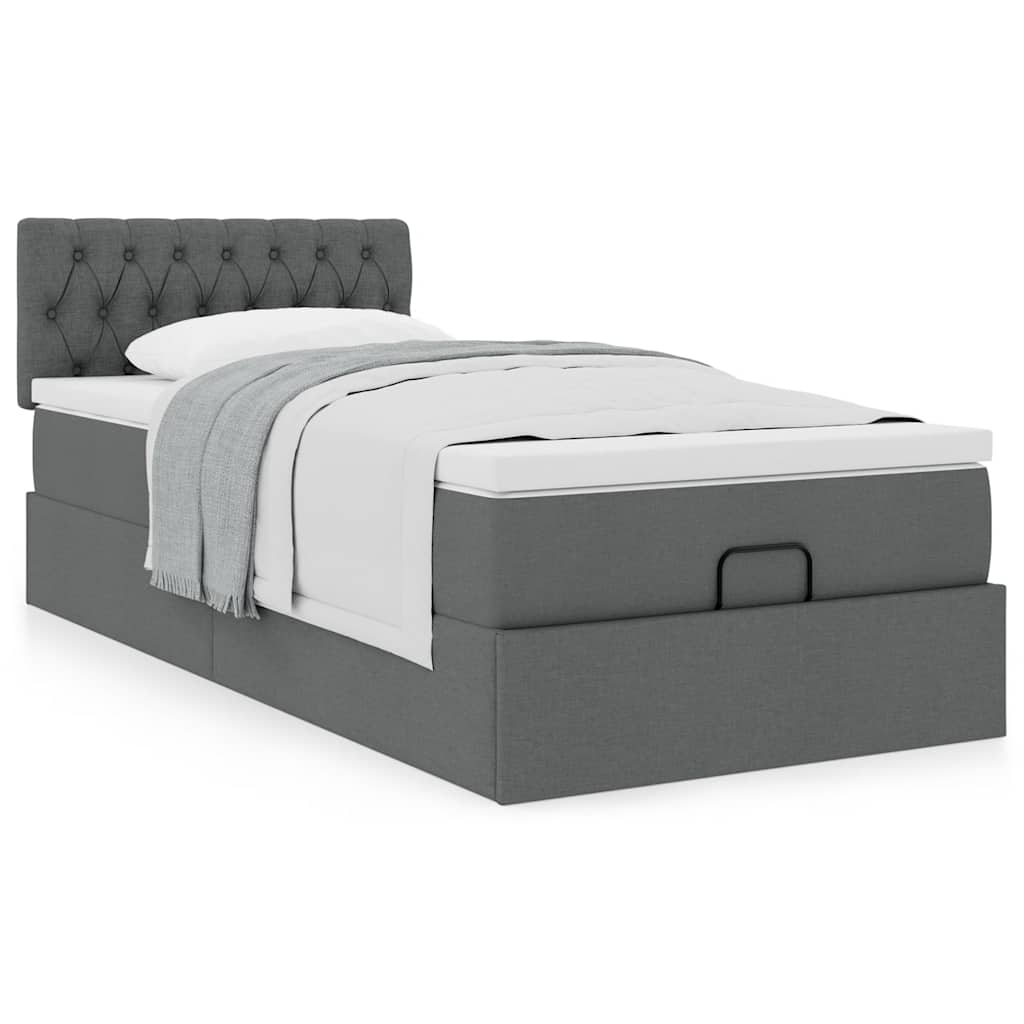 Cadre de lit ottoman avec matelas gris foncé 100x200 cm tissu - XIOS