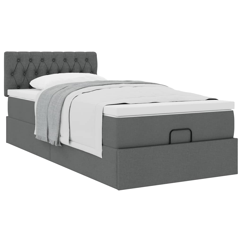 Cadre de lit ottoman avec matelas gris foncé 100x200 cm tissu - XIOS