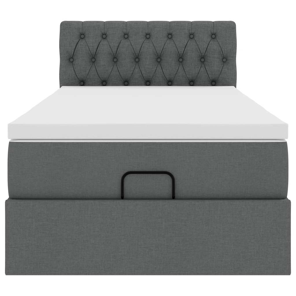 Cadre de lit ottoman avec matelas gris foncé 100x200 cm tissu - XIOS