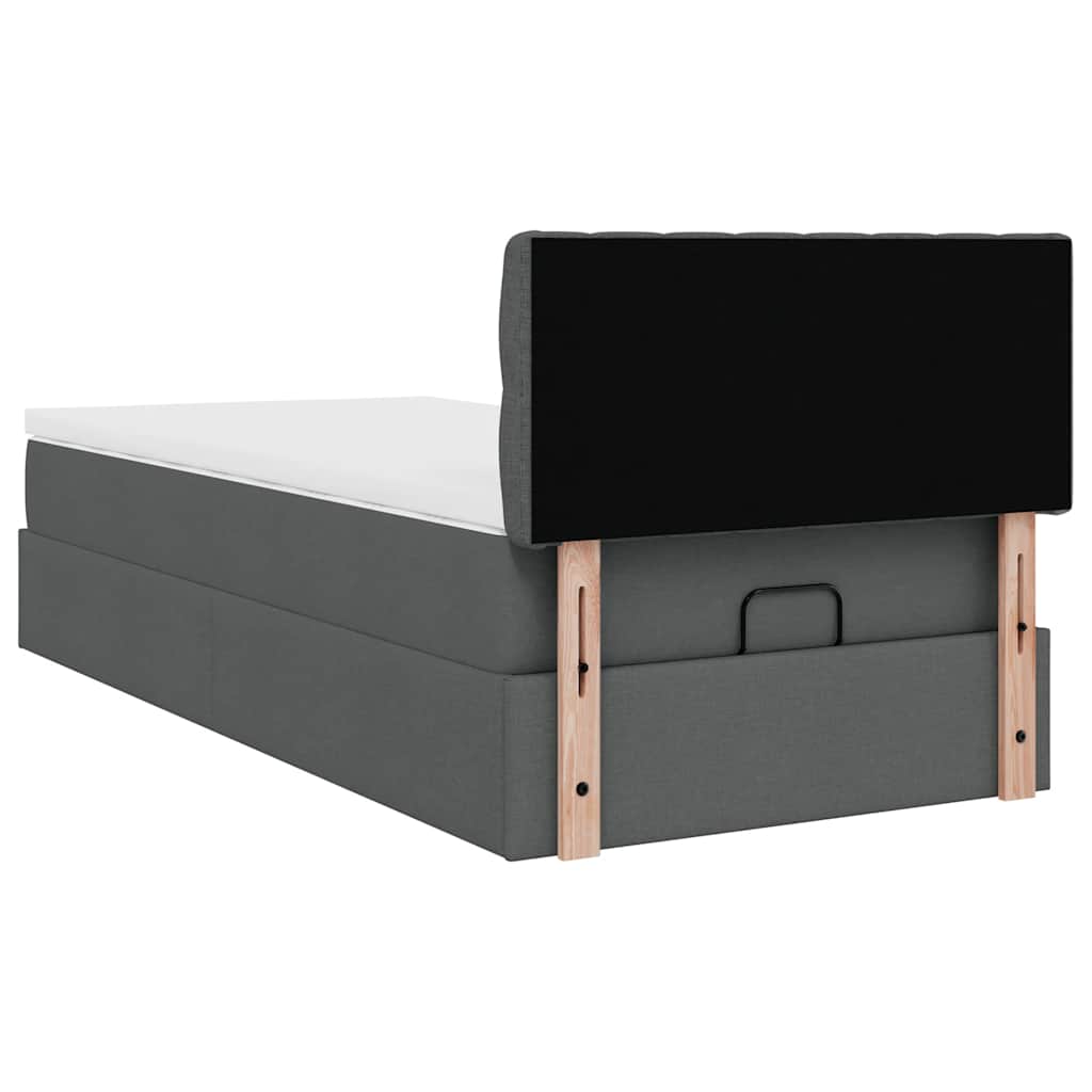 Cadre de lit ottoman avec matelas gris foncé 100x200 cm tissu - XIOS