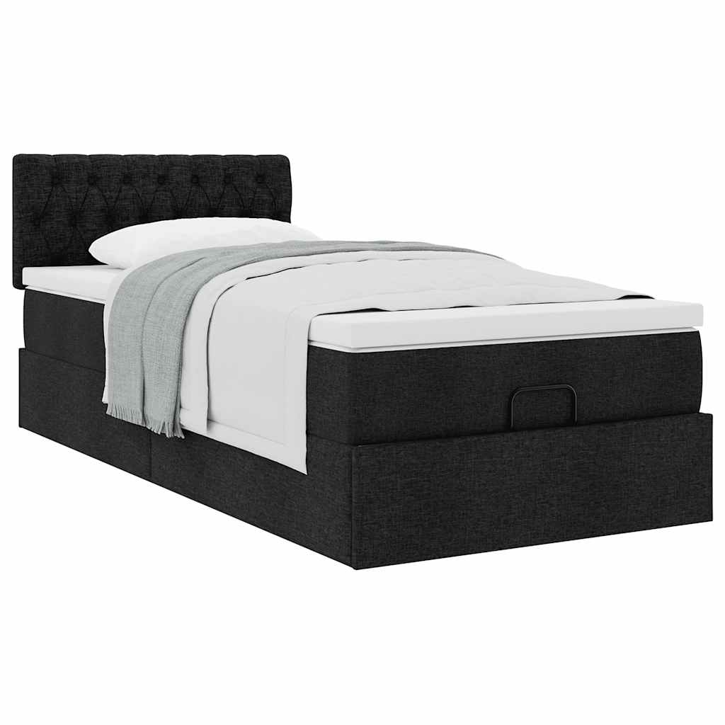 Lit ottoman avec matelas noir 100x200 cm tissu - XIOS