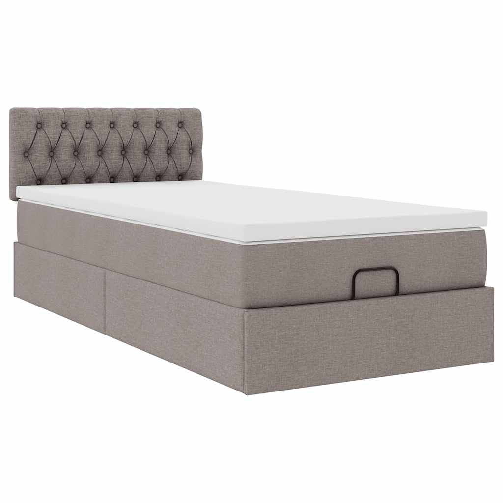 Lit ottoman avec matelas taupe 100x200 cm tissu