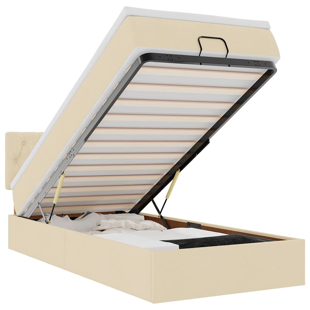 Lit ottoman avec matelas crème 100x200 cm tissu - XIOS