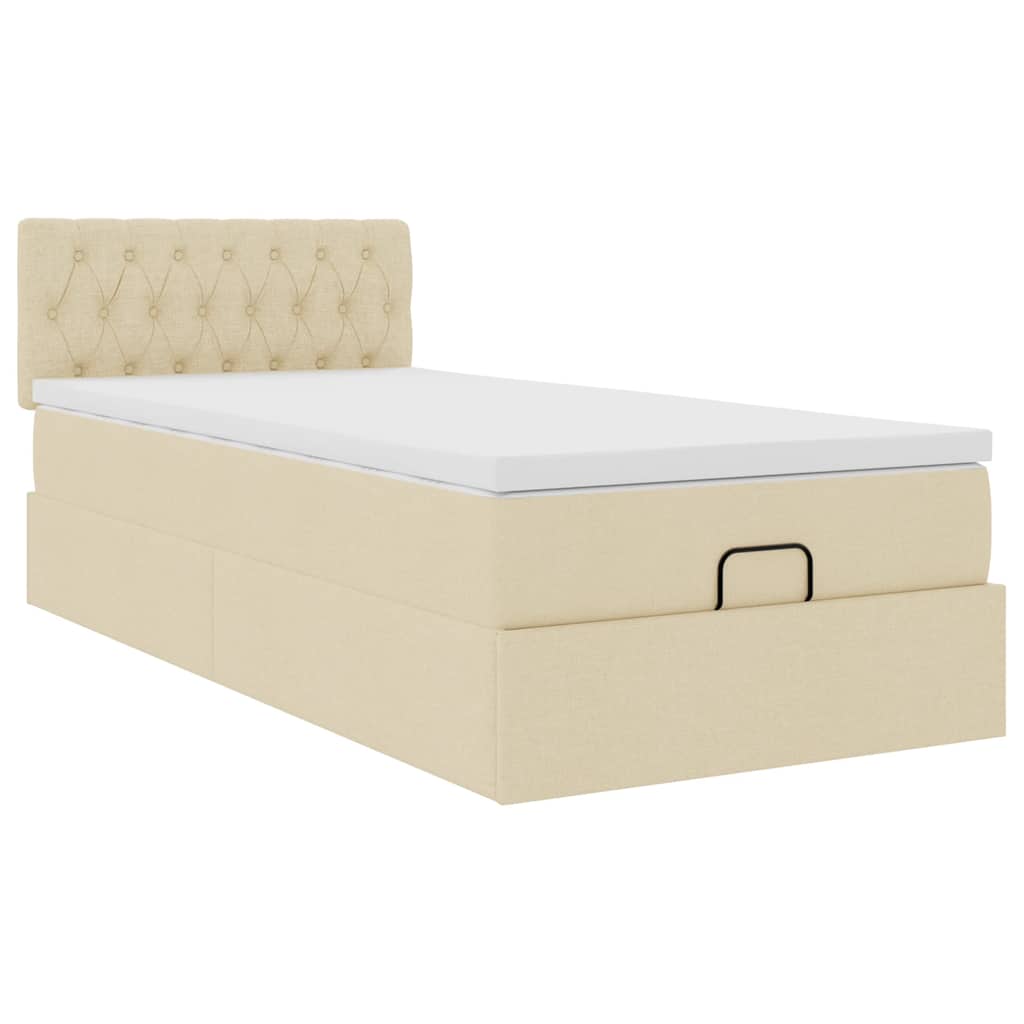 Lit ottoman avec matelas crème 100x200 cm tissu - XIOS