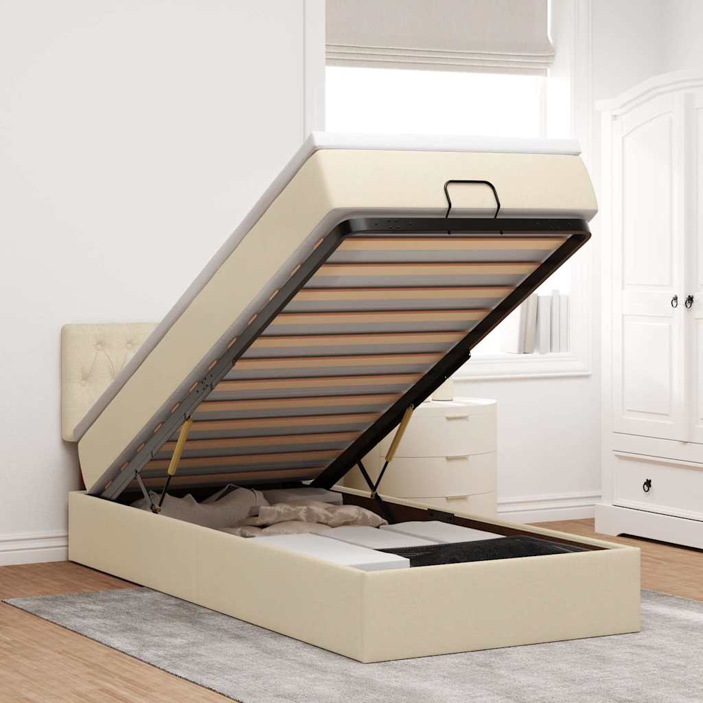 Lit ottoman avec matelas crème 100x200 cm tissu - XIOS