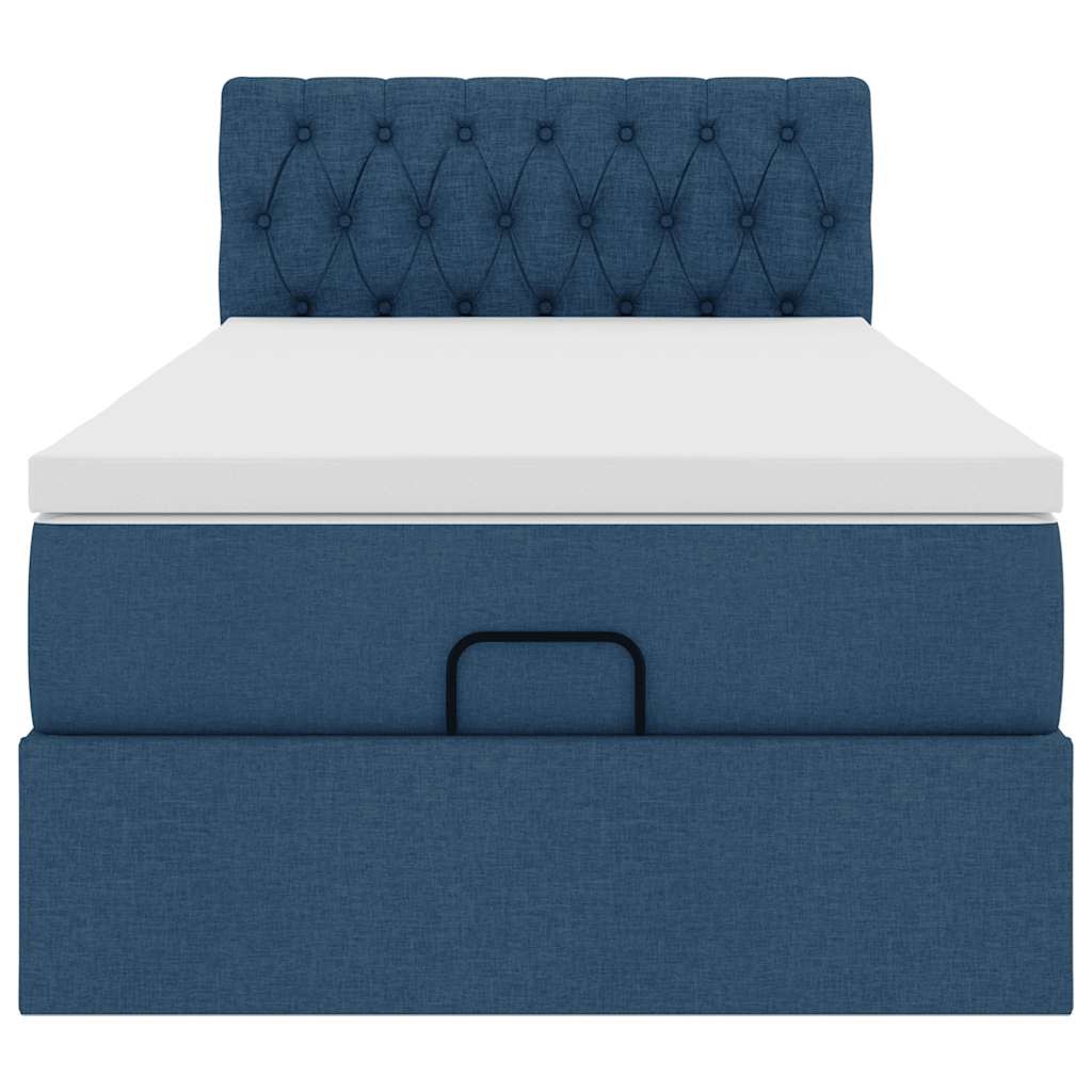 Lit ottoman avec matelas bleu 100x200 cm tissu - XIOS