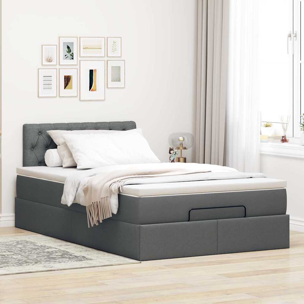 Lit ottoman avec matelas gris foncé 120x190 cm tissu - XIOS