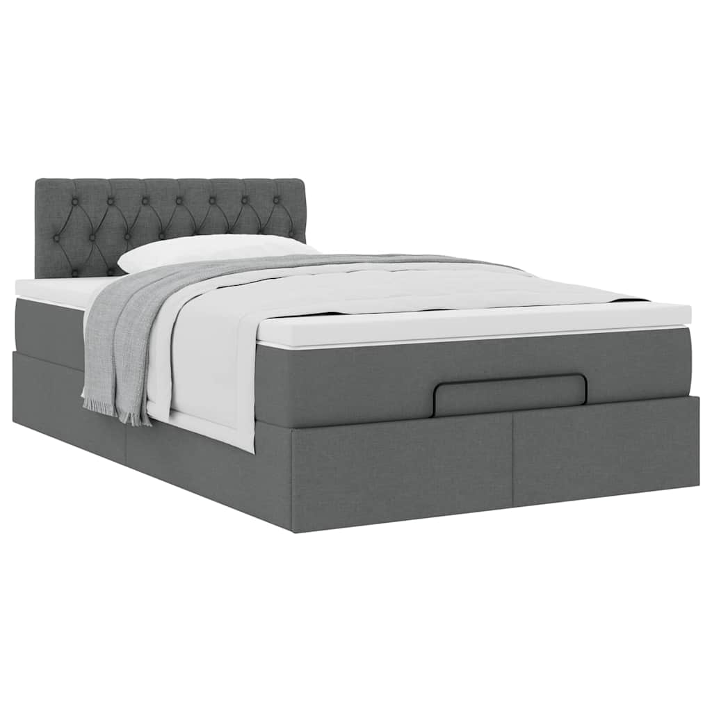 Lit ottoman avec matelas gris foncé 120x190 cm tissu - XIOS