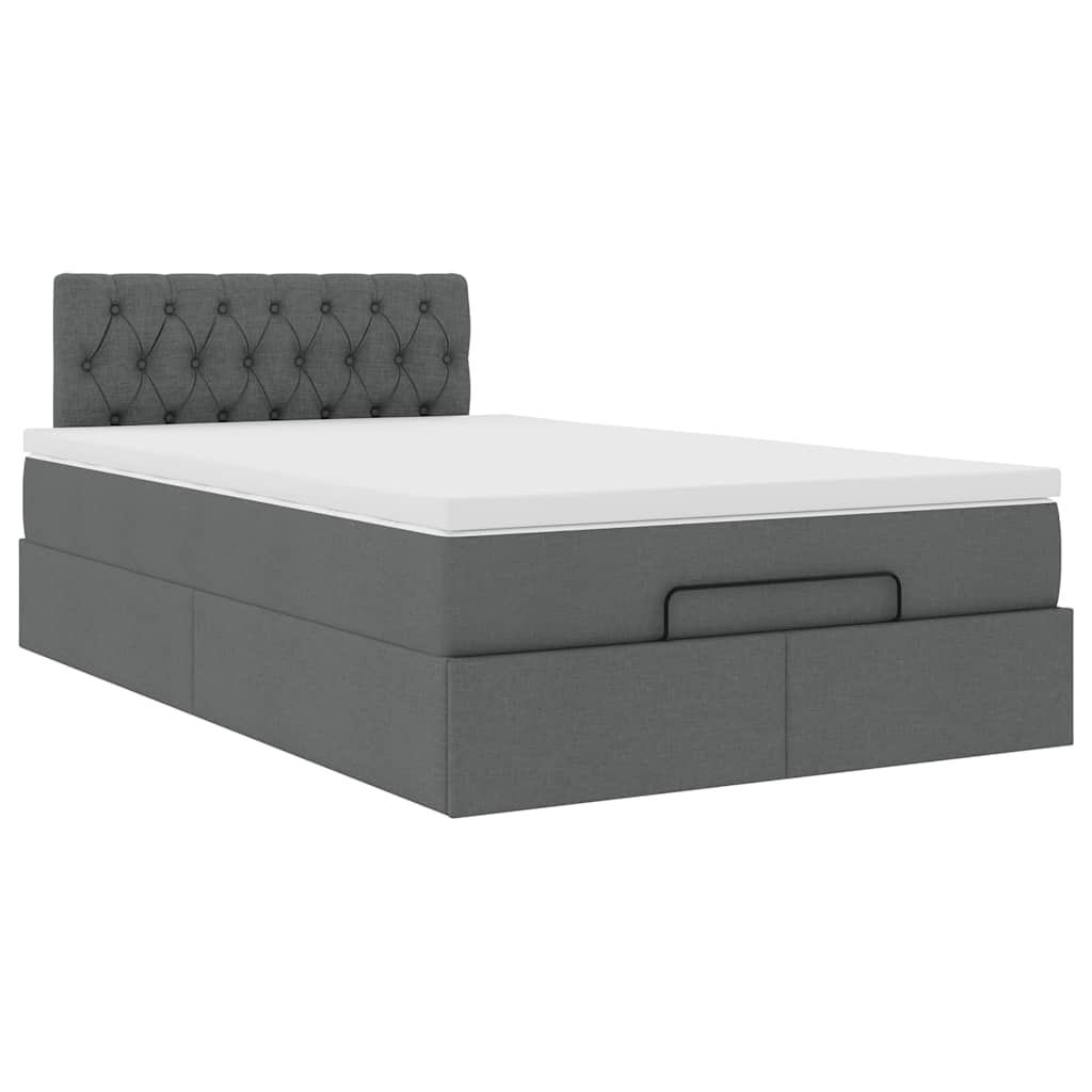 Lit ottoman avec matelas gris foncé 120x190 cm tissu - XIOS