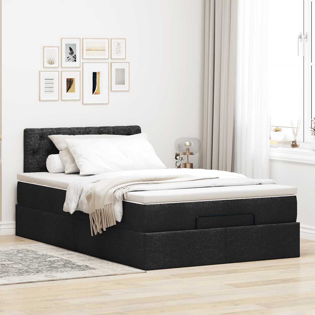 Lit ottoman avec matelas noir 120x190 cm tissu - XIOS