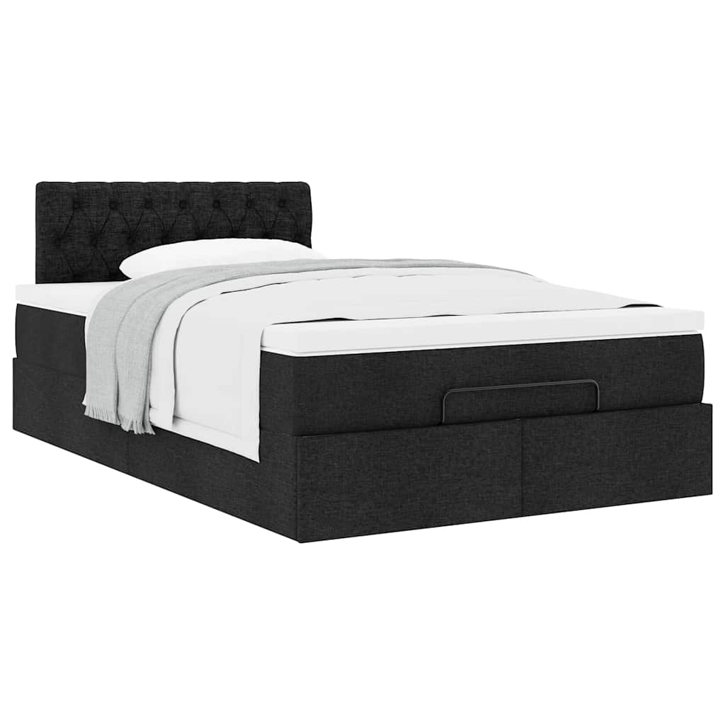 Lit ottoman avec matelas noir 120x190 cm tissu - XIOS
