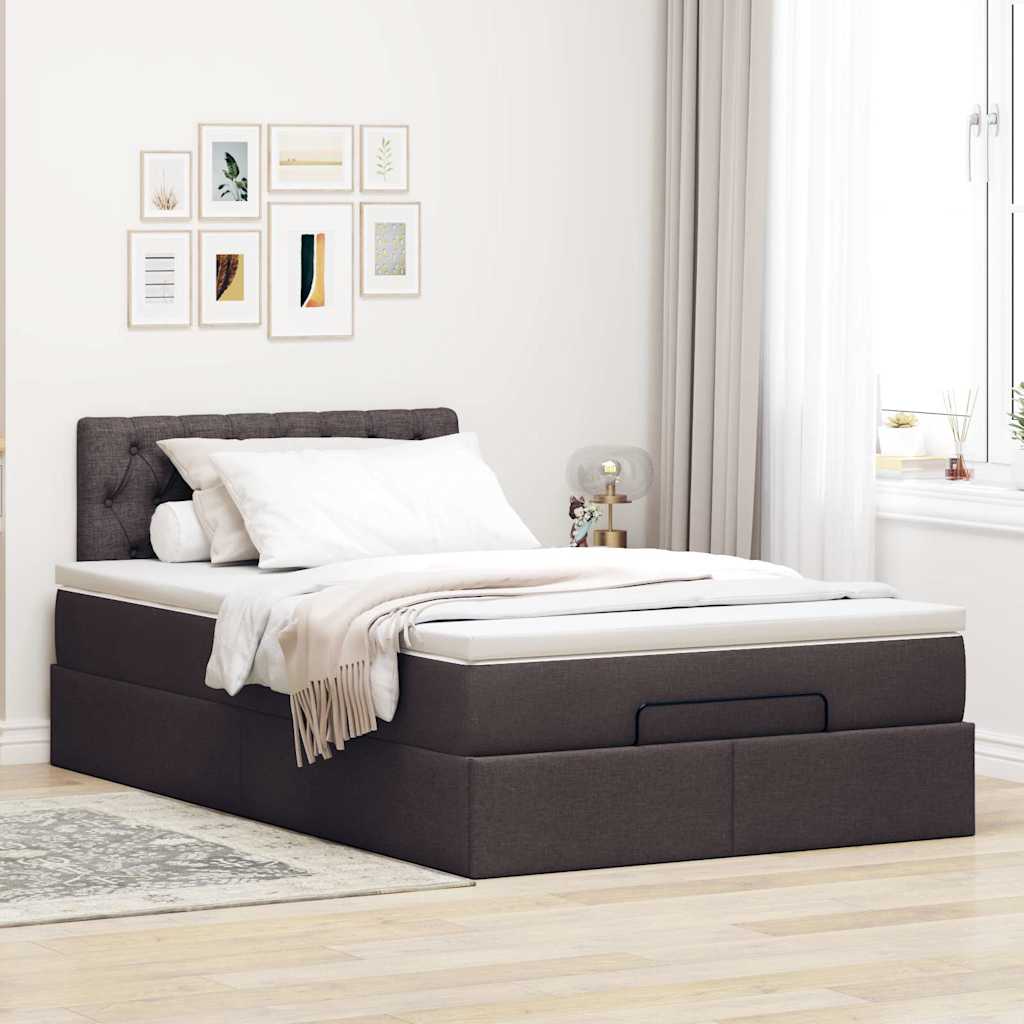Cadre de lit ottoman avec matelas marron foncé 120x190 cm tissu - XIOS