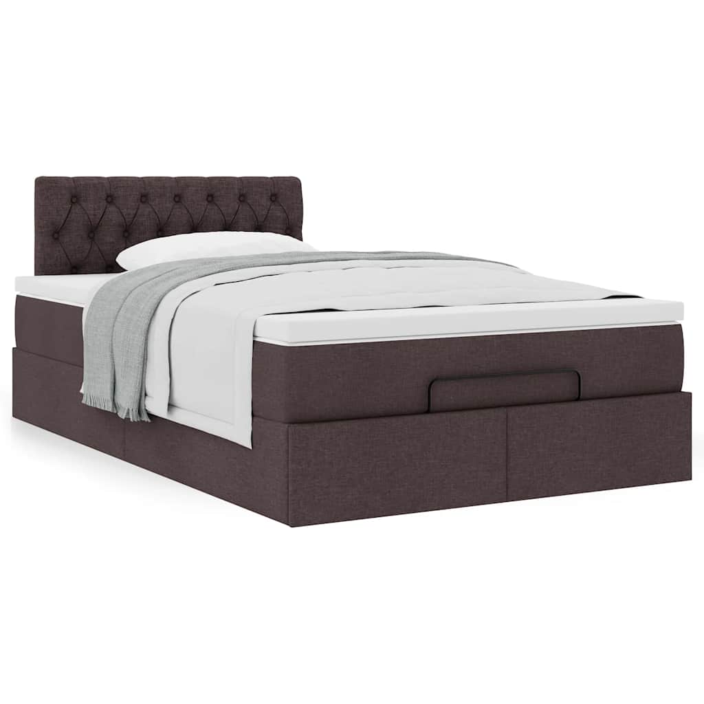 Cadre de lit ottoman avec matelas marron foncé 120x190 cm tissu - XIOS