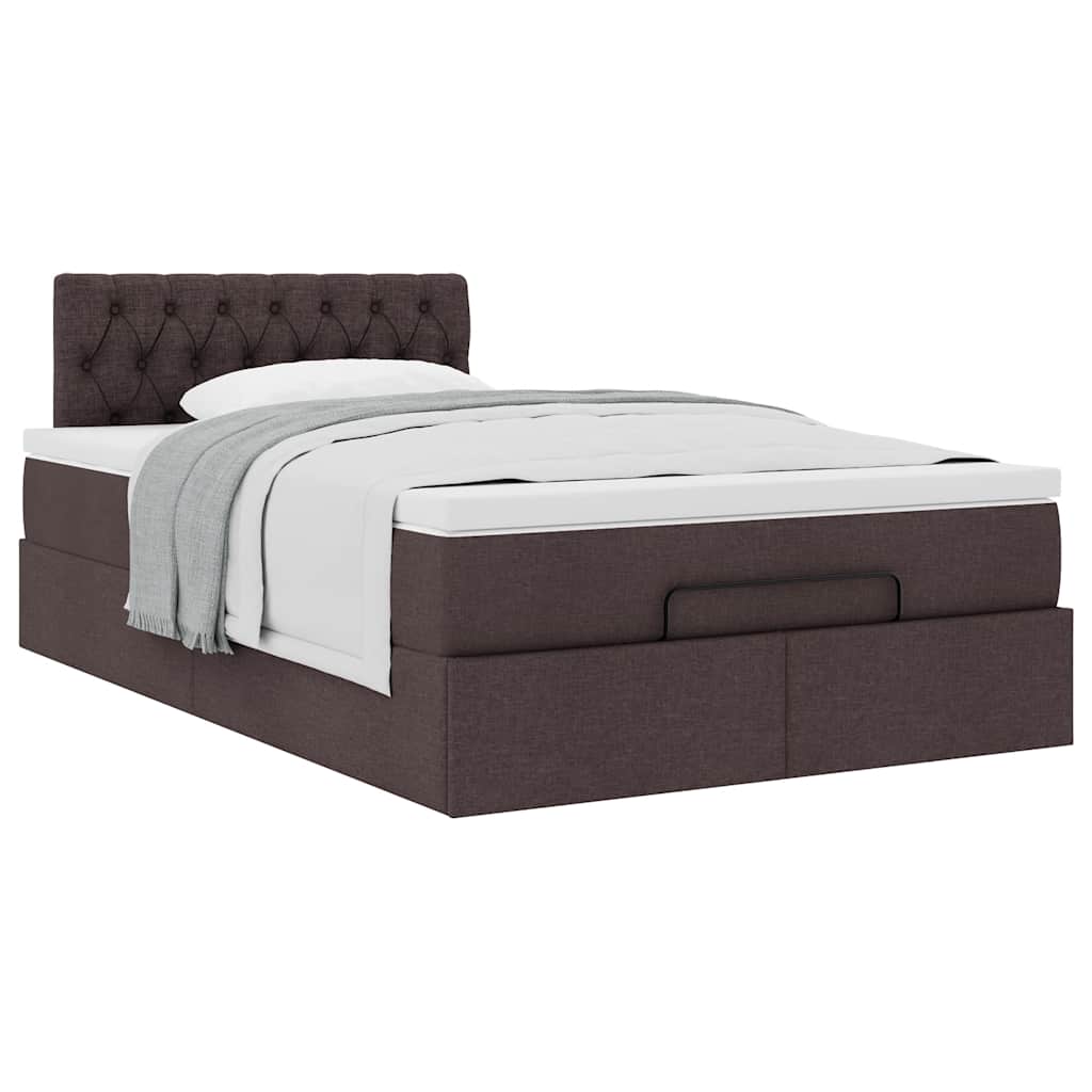 Cadre de lit ottoman avec matelas marron foncé 120x190 cm tissu - XIOS