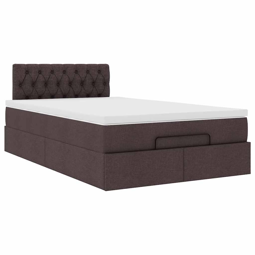 Cadre de lit ottoman avec matelas marron foncé 120x190 cm tissu - XIOS