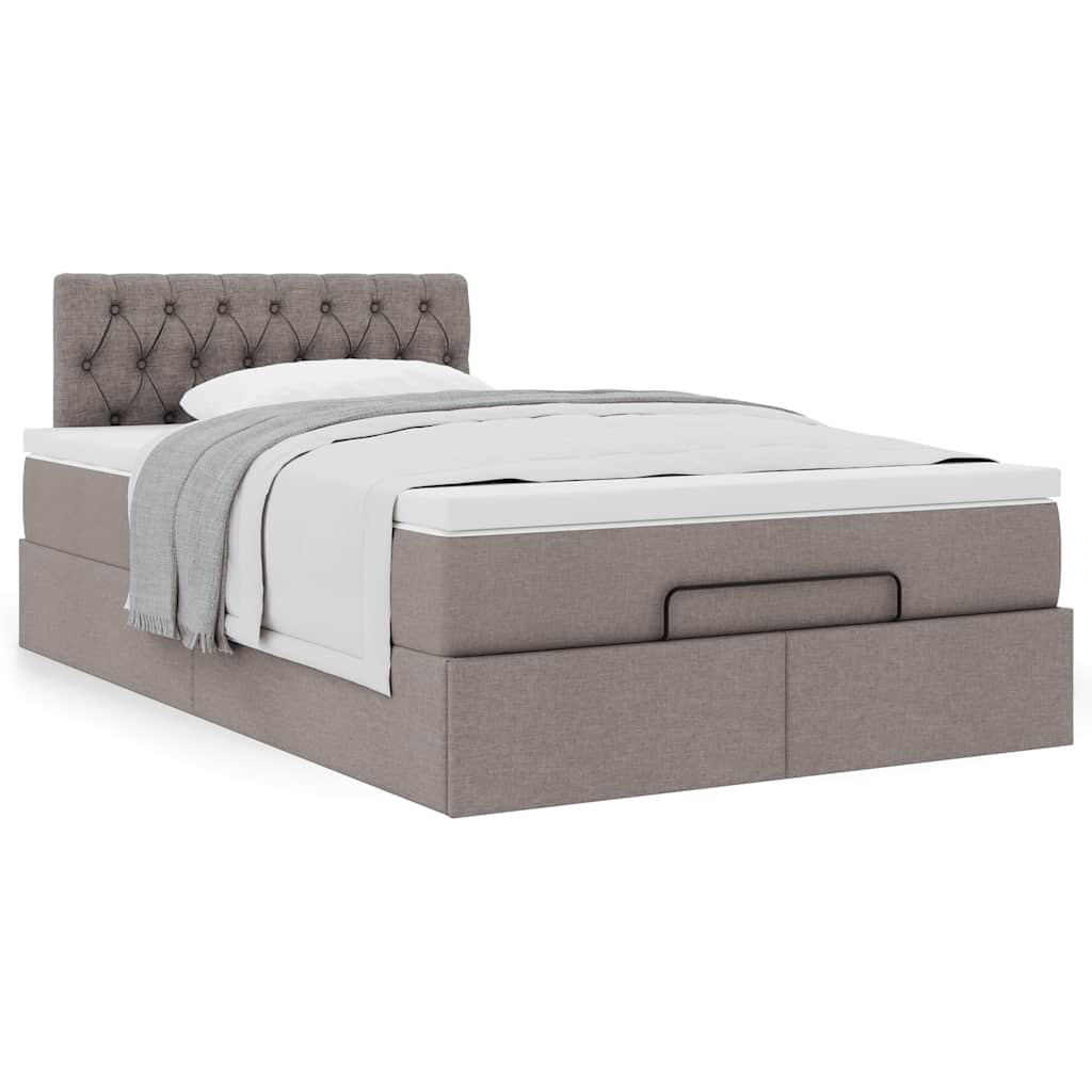 Cadre de lit ottoman avec matelas taupe 120x190 cm tissu - XIOS