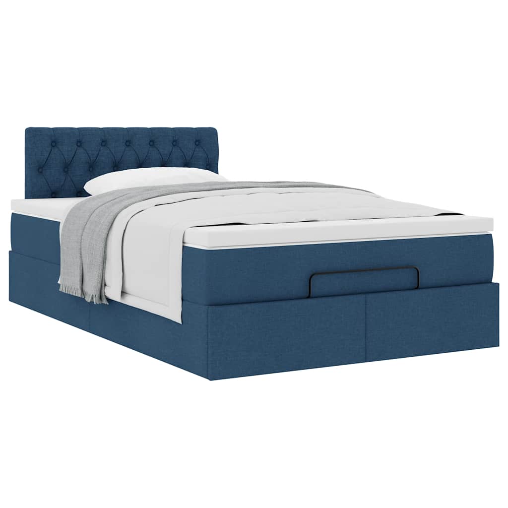 Cadre de lit ottoman avec matelas bleu 120x190 cm tissu - XIOS