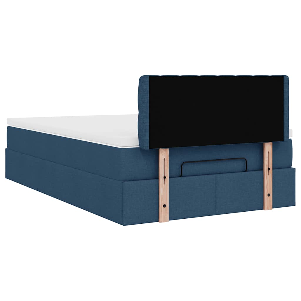 Cadre de lit ottoman avec matelas bleu 120x190 cm tissu - XIOS