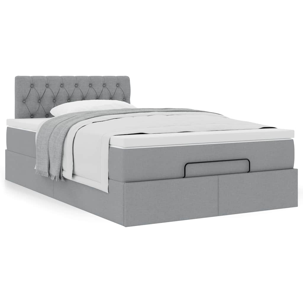 Lit ottoman avec matelas gris clair 120x200 cm tissu - XIOS