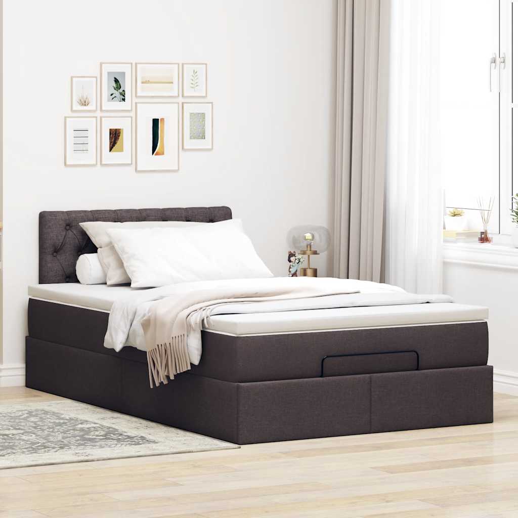 Lit ottoman avec matelas marron foncé 120x200 cm tissu