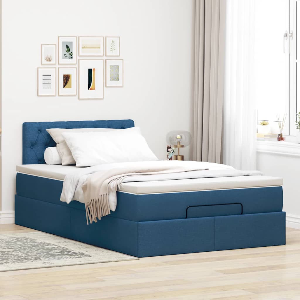 Lit ottoman avec matelas bleu 120x200 cm tissu