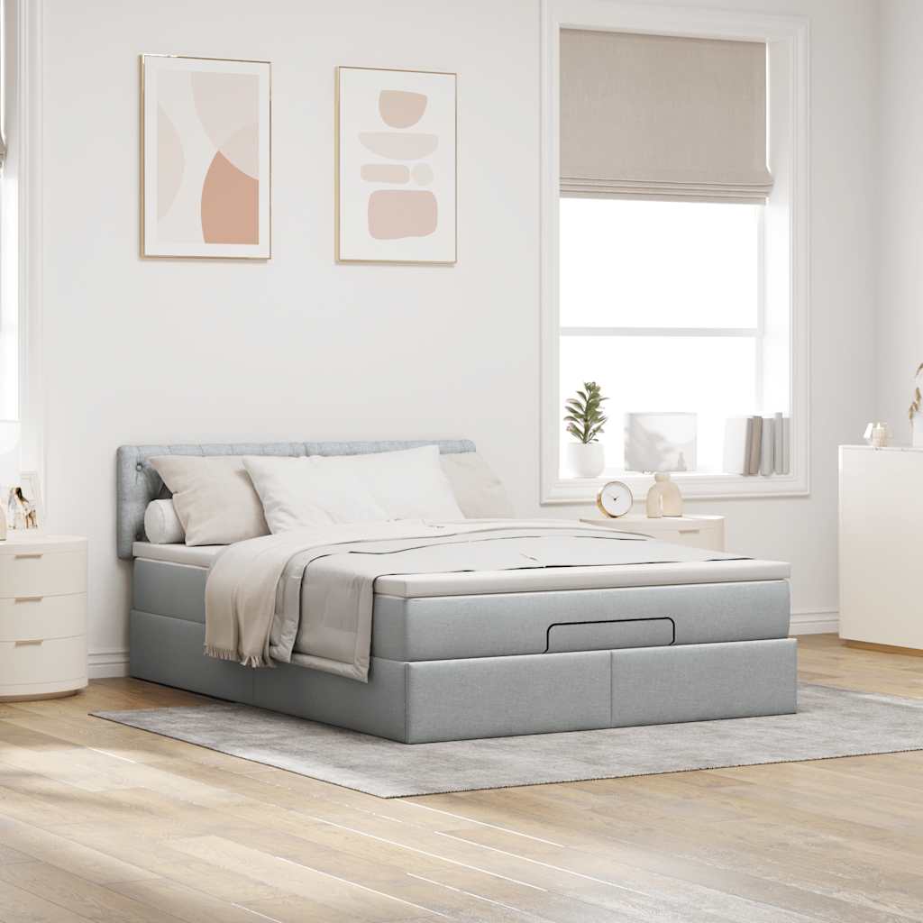 Lit ottoman avec matelas gris clair 140x190 cm tissu - XIOS