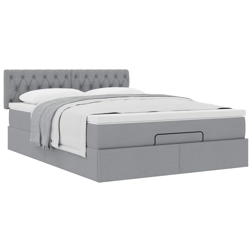 Lit ottoman avec matelas gris clair 140x190 cm tissu - XIOS