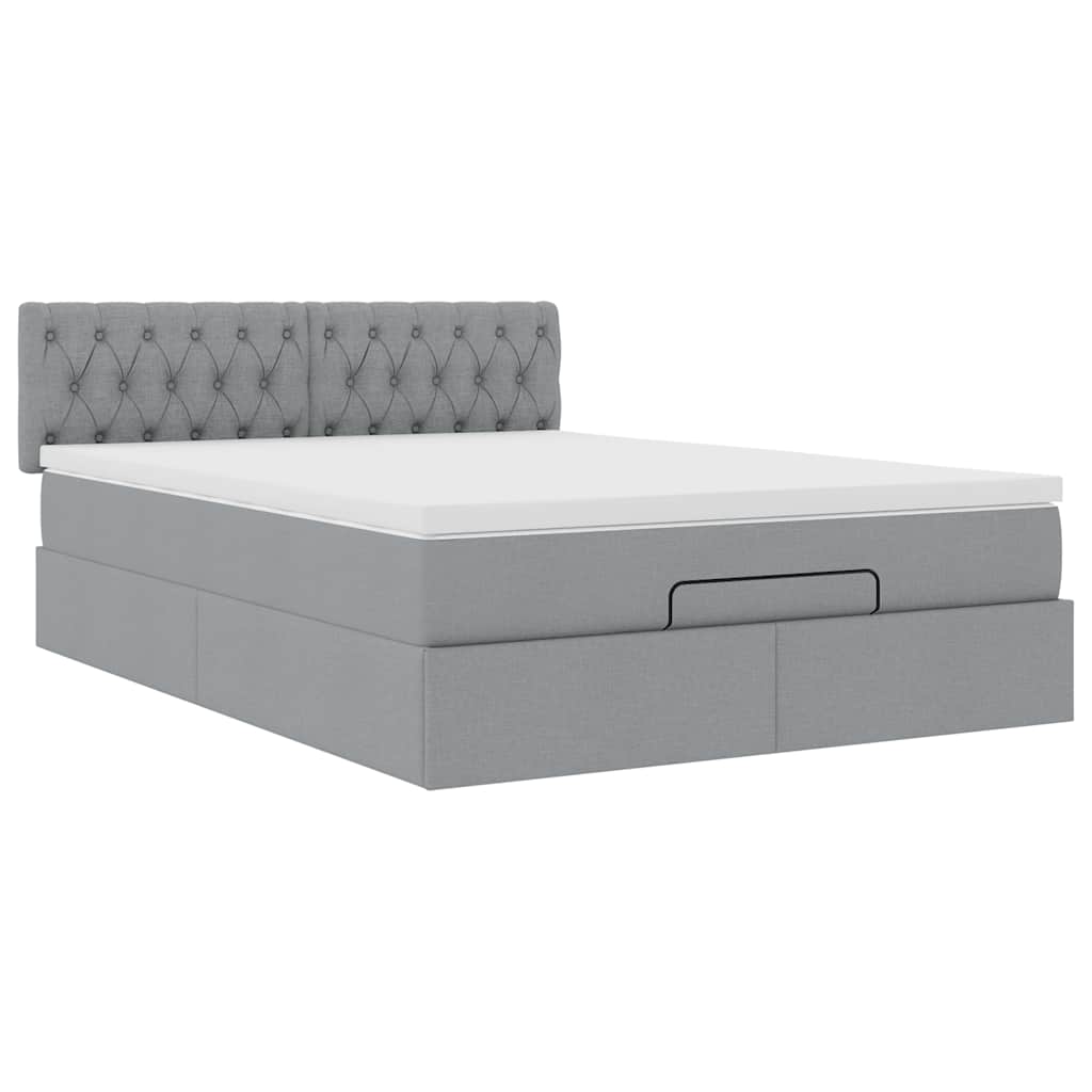 Lit ottoman avec matelas gris clair 140x190 cm tissu - XIOS