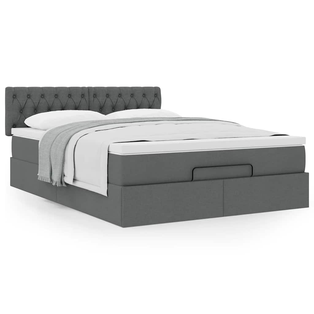 Lit ottoman avec matelas gris foncé 140x190 cm tissu - XIOS