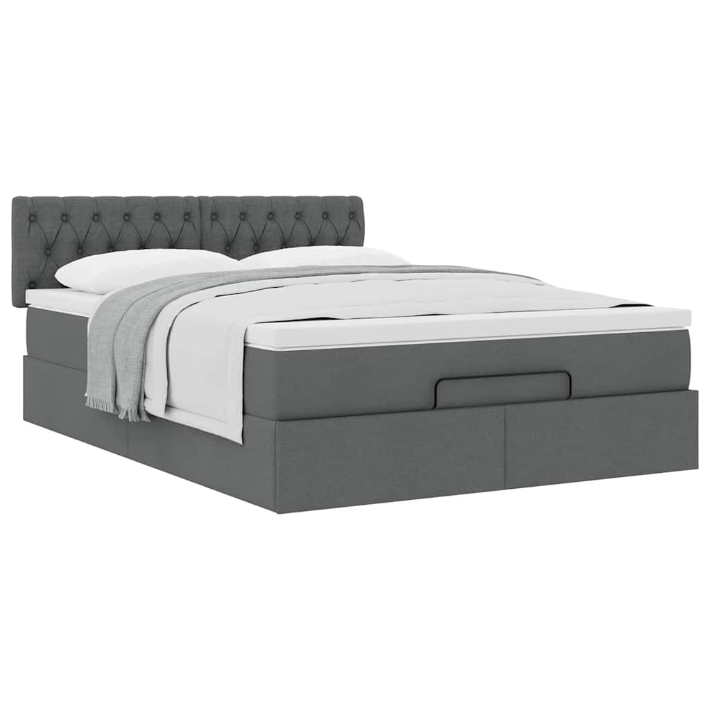 Lit ottoman avec matelas gris foncé 140x190 cm tissu - XIOS