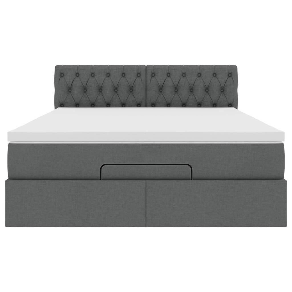 Lit ottoman avec matelas gris foncé 140x190 cm tissu