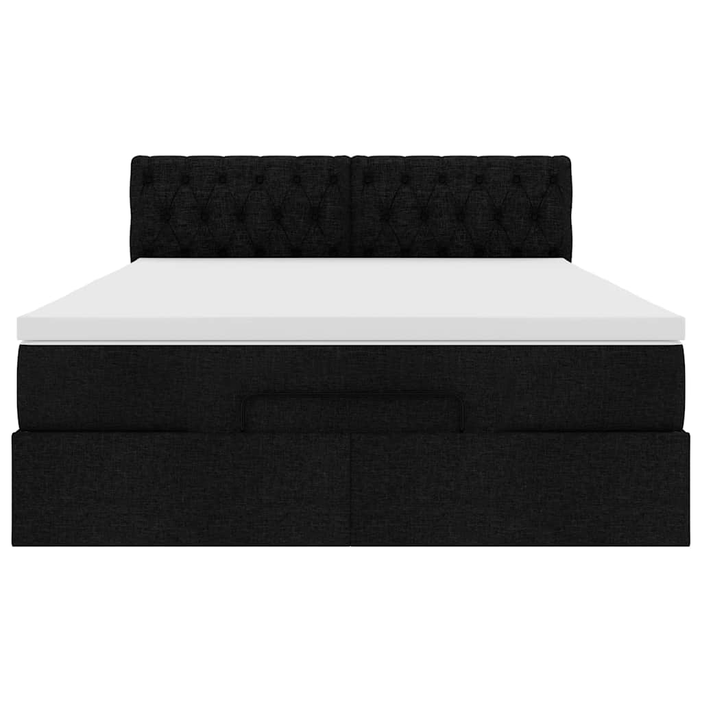Lit ottoman avec matelas noir 140x190 cm tissu