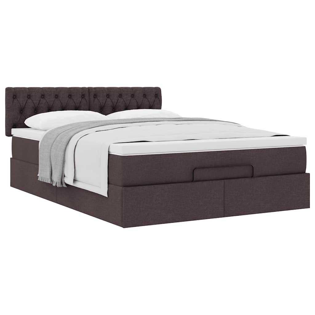 Lit ottoman avec matelas marron foncé 140x190 cm tissu - XIOS