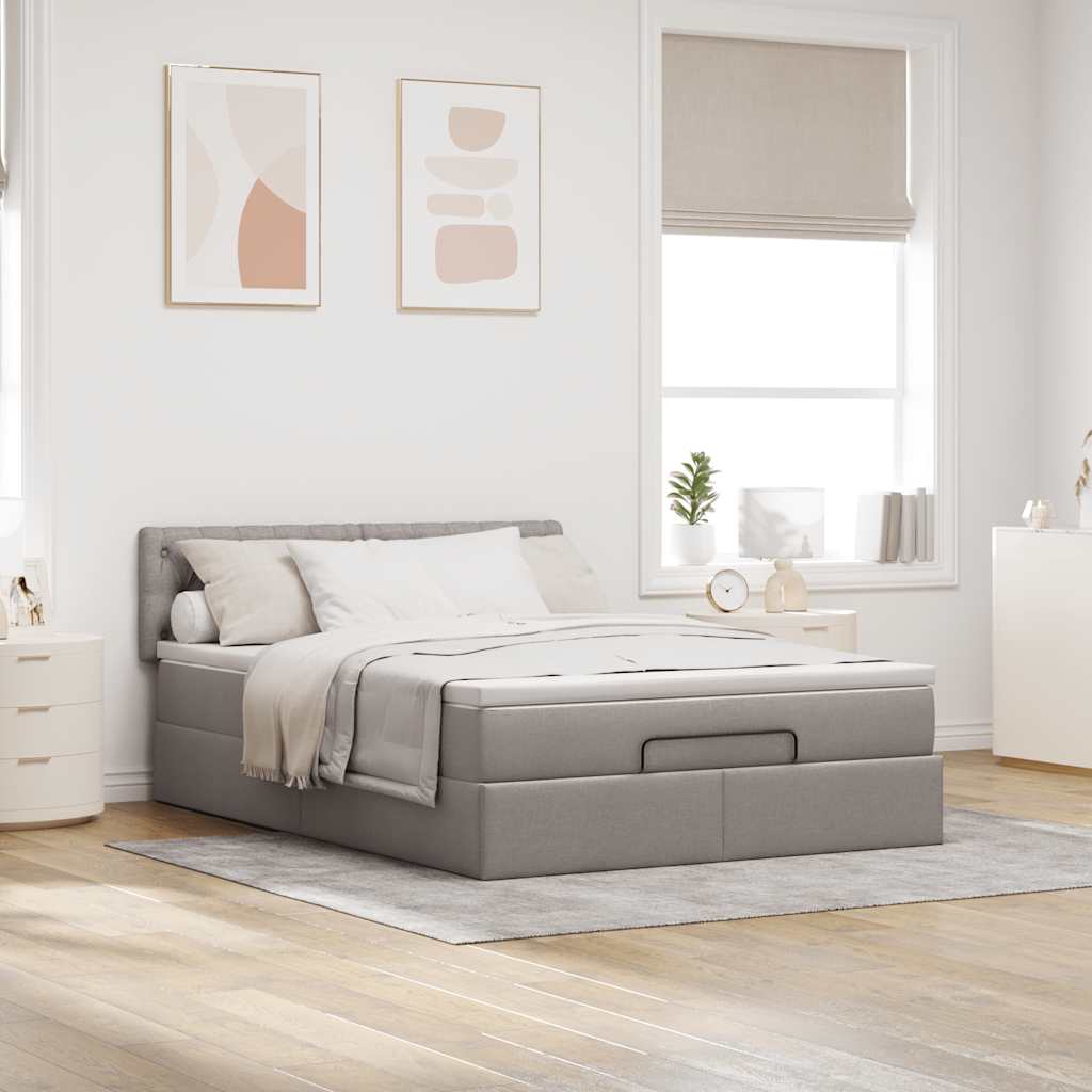 Lit ottoman avec matelas taupe 140x190 cm tissu - XIOS