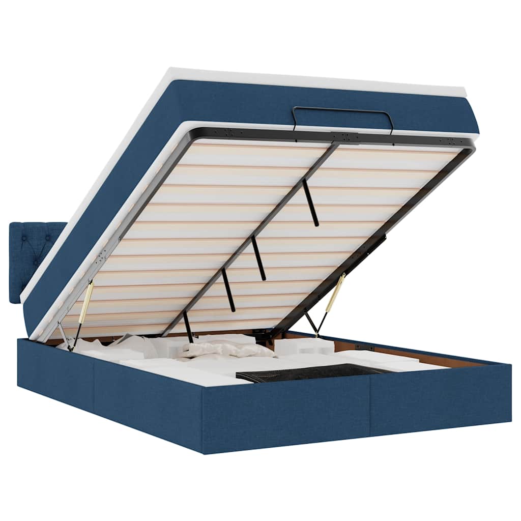 Lit ottoman avec matelas bleu 140x190 cm tissu - XIOS