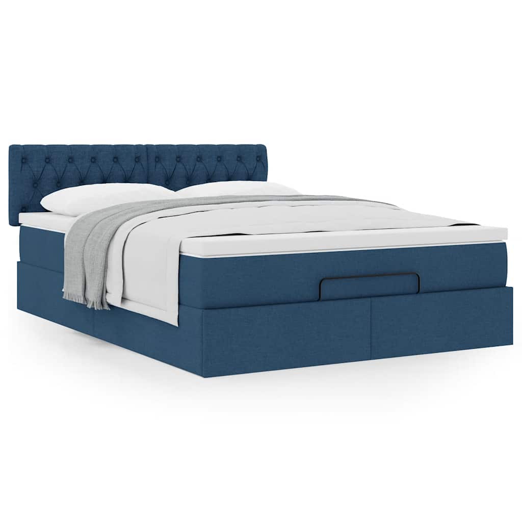 Lit ottoman avec matelas bleu 140x190 cm tissu - XIOS