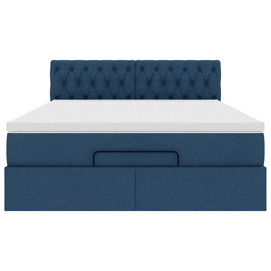 Lit ottoman avec matelas bleu 140x190 cm tissu