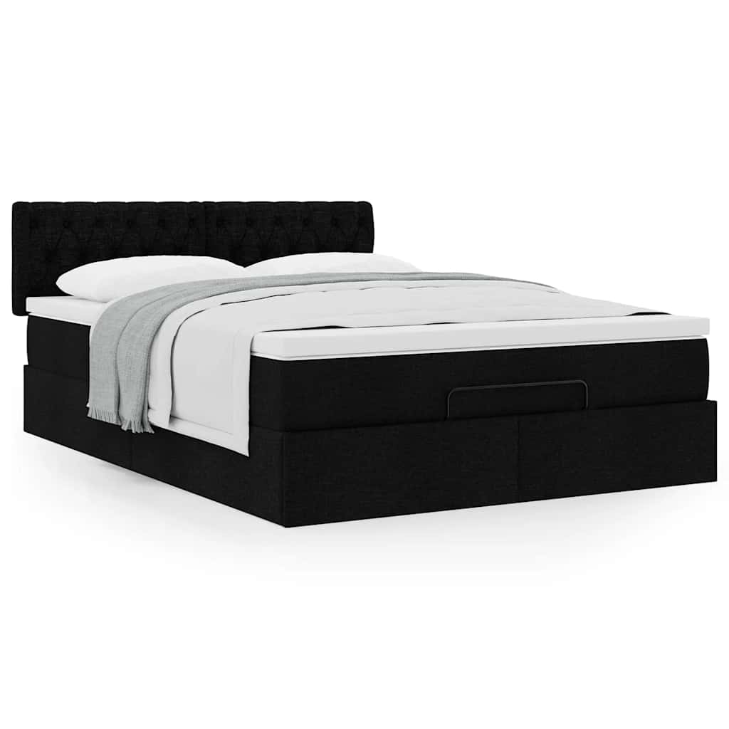 Lit ottoman avec matelas noir 140x200 cm tissu - XIOS