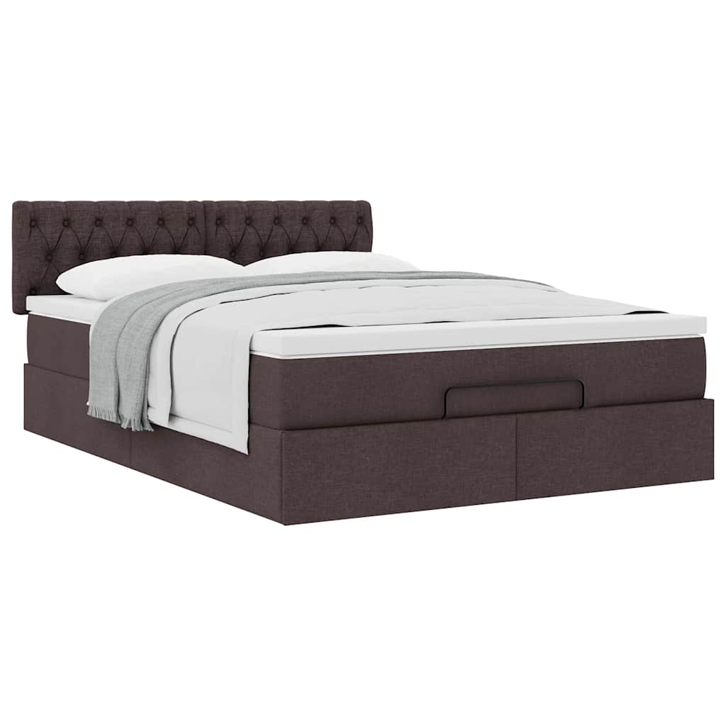 Cadre de lit ottoman avec matelas marron foncé 140x200 cm tissu - XIOS