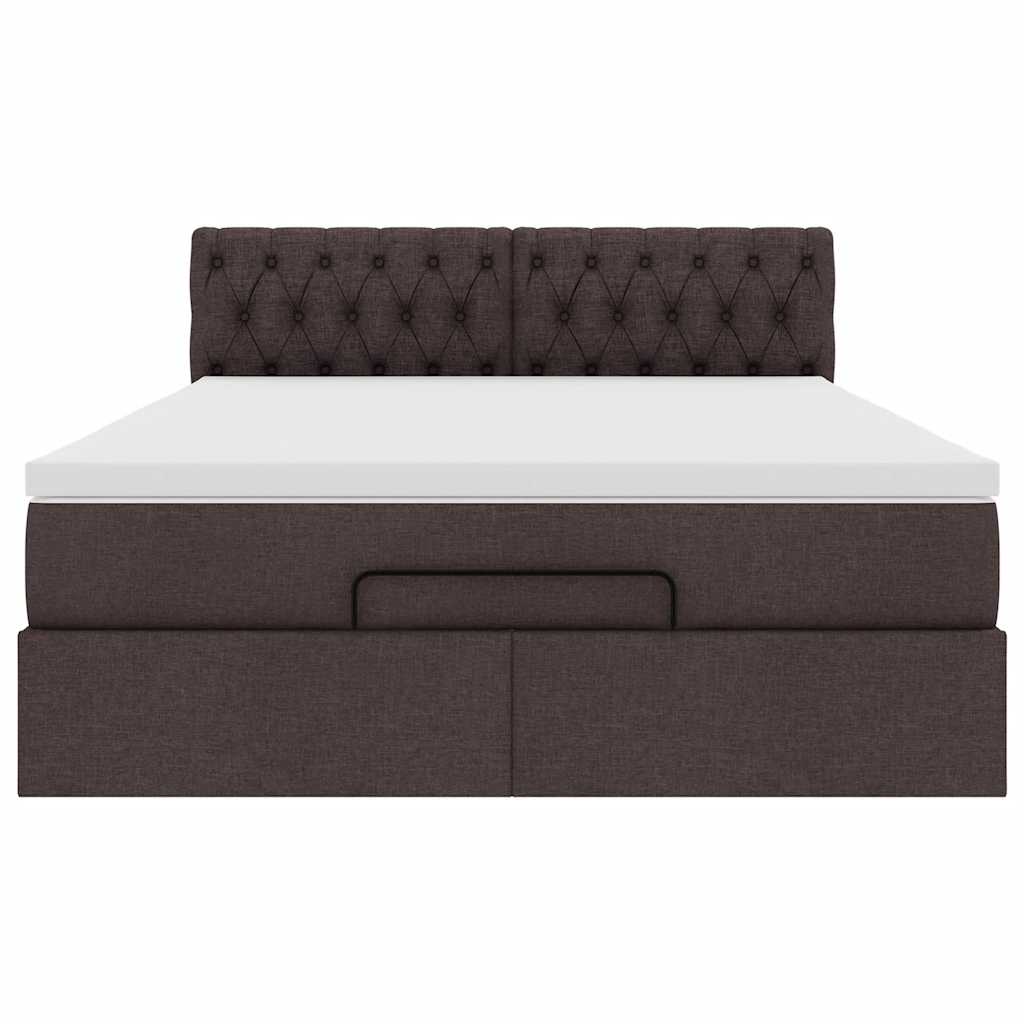 Cadre de lit ottoman avec matelas marron foncé 140x200 cm tissu